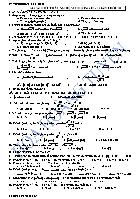 94 Câu hỏi trắc nghiệm Chương III môn Toán Khối 10 - Hoa Toàn Tuyên